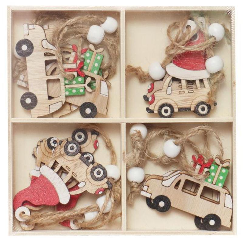 

8 Pcs Wooden Hanging Pendant Ornament Fun Charms Xmas Tree Santa Owl Car Decor