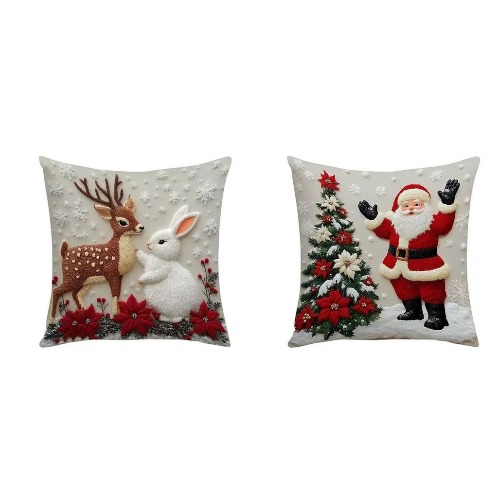 Christmas Pillowcase Festive Elk Rabbit Decoration Sofa Atmosphere Decorative Linen Pillow