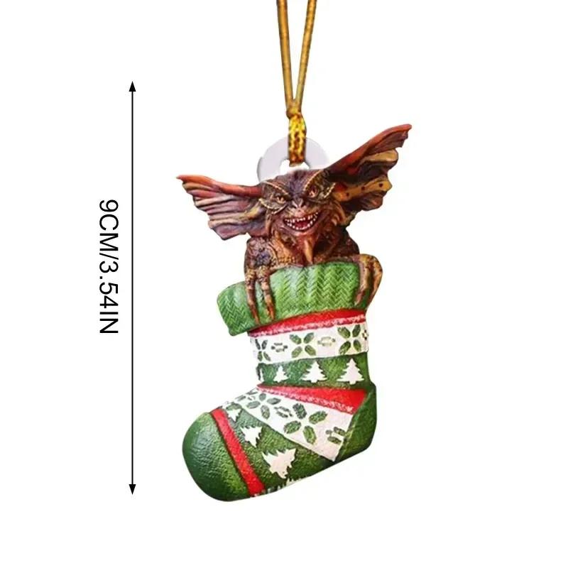 1PCS 3D Christmas Gremlins Ornament Fairy Light Santa Hat Gizmo Figurine Hanging Pendant Decor Christmas Tree Party Acesssories