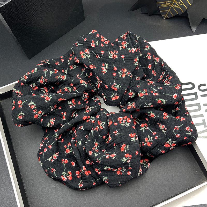 Elegant 2026 Mori Style Black Floral Scrunchie: High-End Hair Accessory for Women