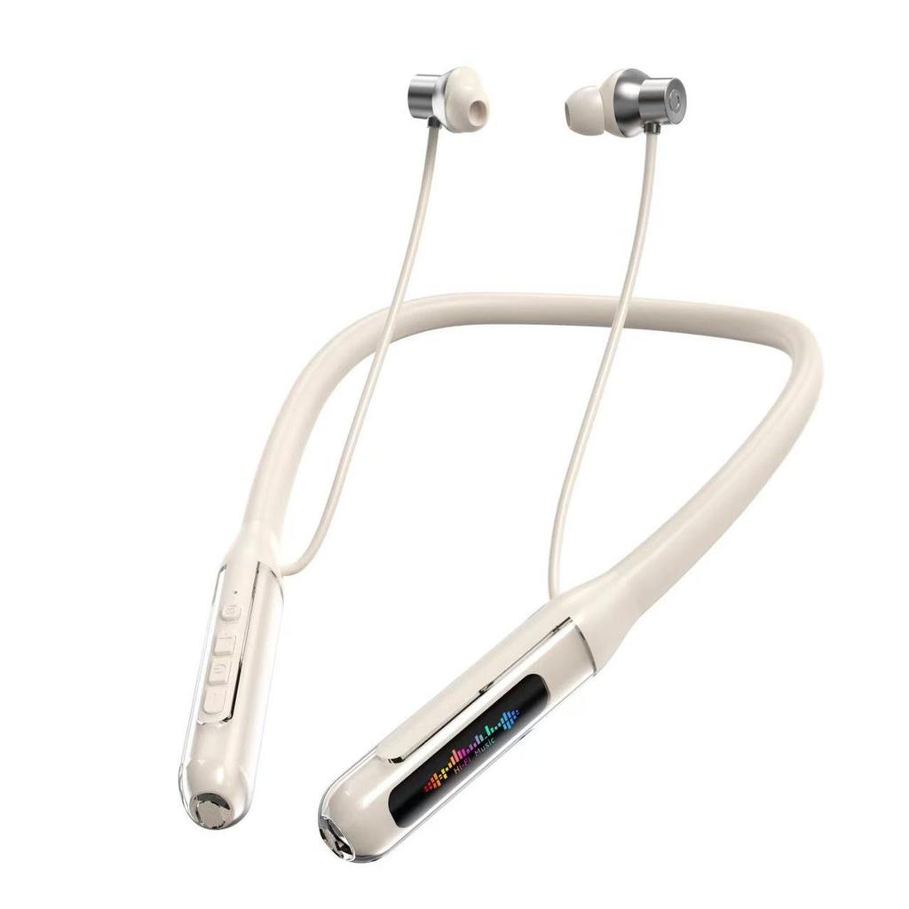 258 Bluetooth-Kopfhörer mit Nackenband, magnetischer Absaugung, Digitalanzeige, geringer Latenz, langer Akkulaufzeit und hoher Klangqualität.