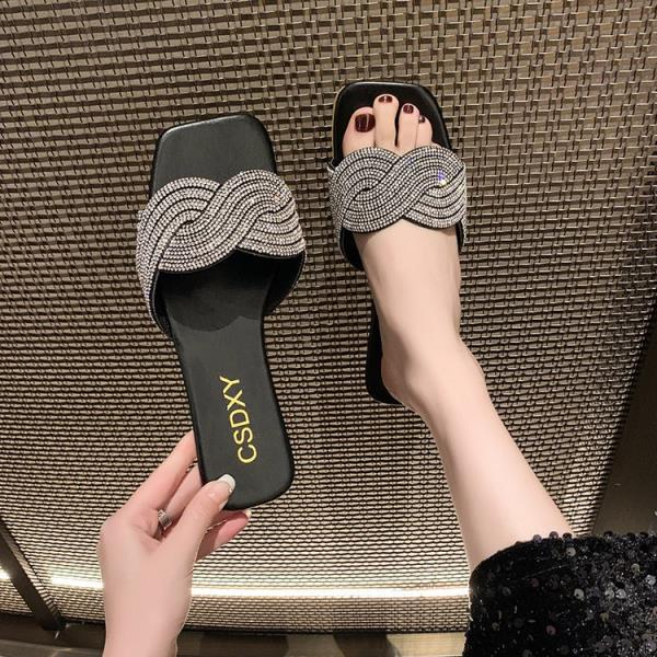 Fashion Shoes Women Slippers Flat Slides Jelly Flip Flops Pantofle Fashion Soft Glitter 2025 Luxury Crystal Flat Shoes Female Woman's S