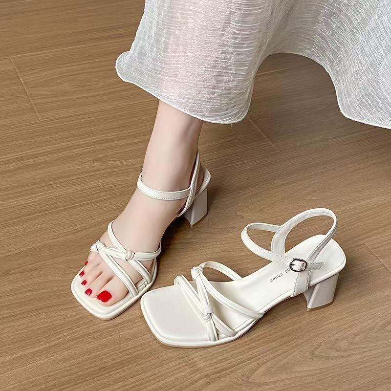 French silver sandals women's 2025 spring new fashion thick heel high sense shoe temperament word with high heels