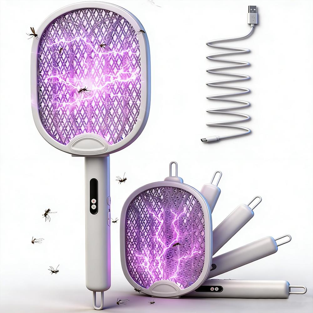3 In 1 Electric Mosquito Swatter Mosquito Killer Lamp Killer Insect Killer 3000V Type-C Rechargeable Mosquito Killer Fly Killer