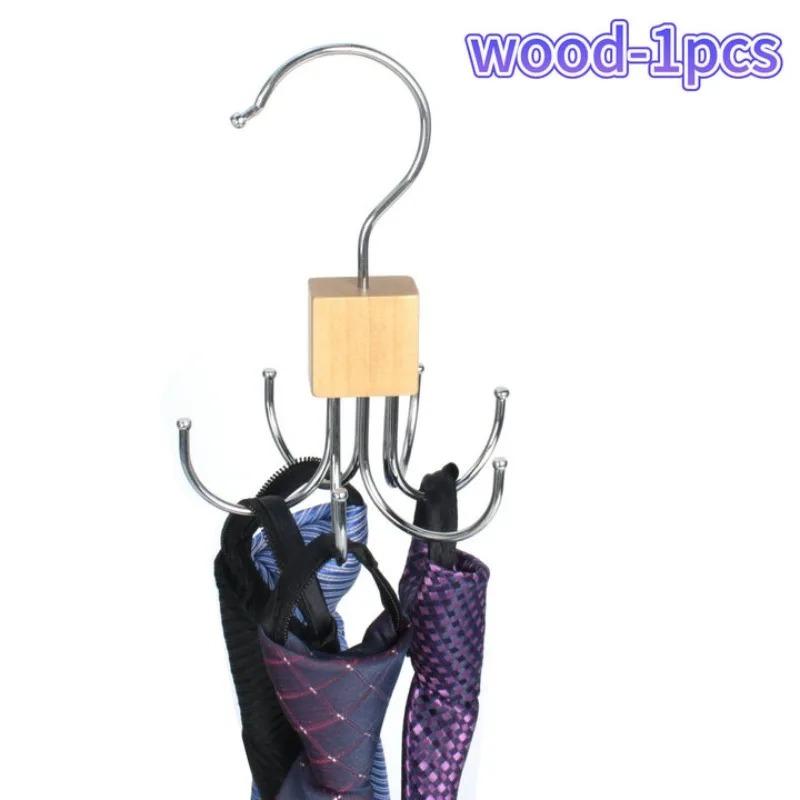 

1/2/3PCS Solid Wood Rotatable Storage Hanger Hook Multi-Claw Bag Metal Belts Rack Organizer for Bras Ties Scarves Household Closet Accessories Natural wood-colored 1pc