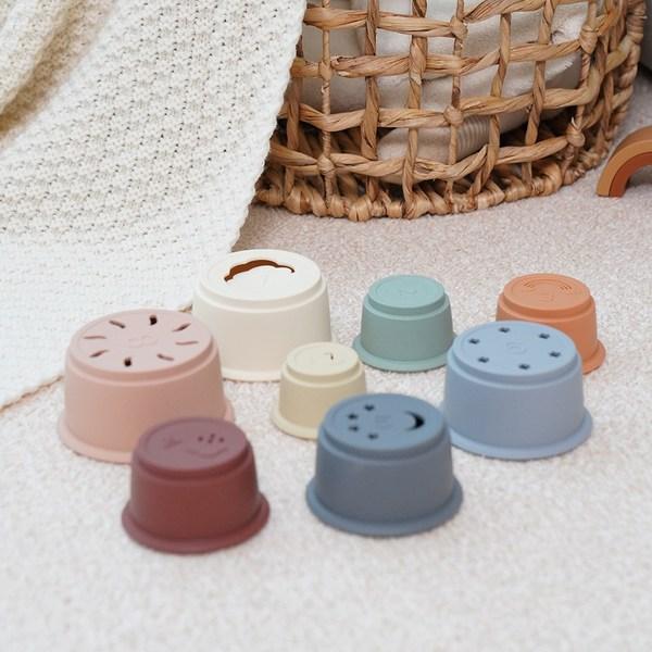ArtiRabbit Toddler Silicone Stacking Cup Cup Stacking Toy Set, 1 Set, Oat Brown, Korean Baby Products