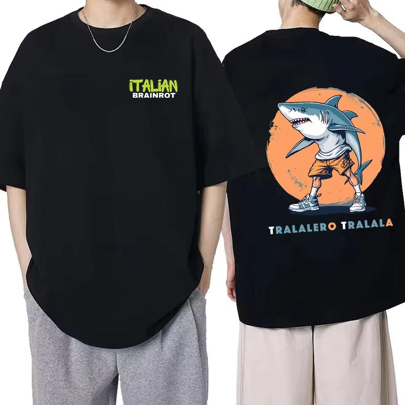 Italian Brainrot FunnyTralalero Tralala Tung Tung Sahur Bombardiro Printed Cotton T-shirt Summer Men's Loose Comfortable Top