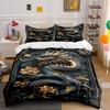 Dragon and Floral Carvings Print Bedding Set 1 Duvet Cover 2 Pillowcases for Adult and Children Luxury Gift Full Size