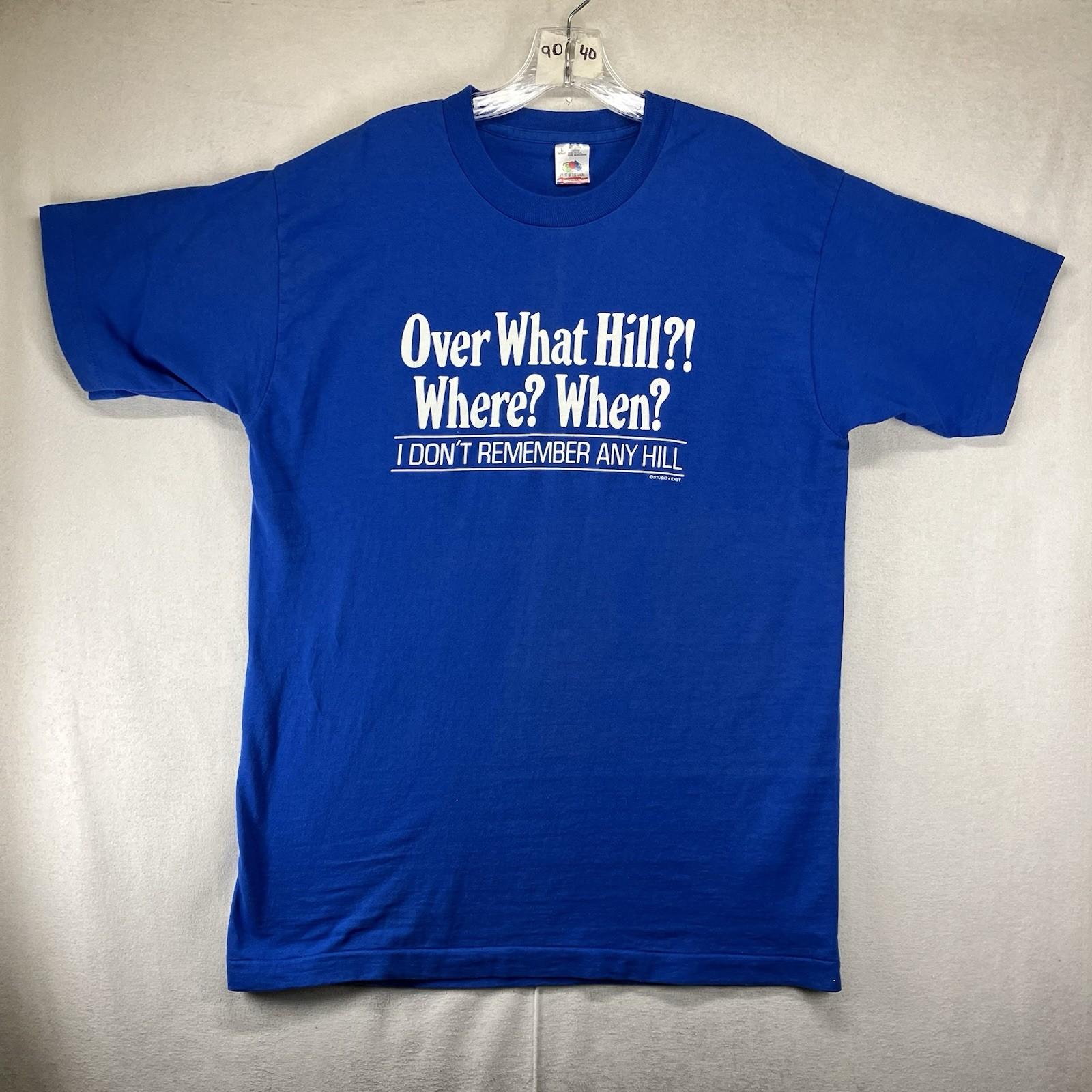 Vintage 90s Birthday Shirt L Over The Hill 40 Forty Funny Text Middle Aged USA XL