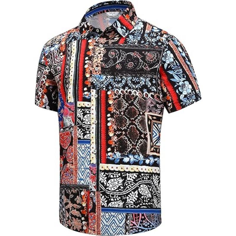 Hawaiian Men's Shirt Unisex Summer Beach Casual Short Sleeved Button Up Shirt Printed Palm Colored Clothing