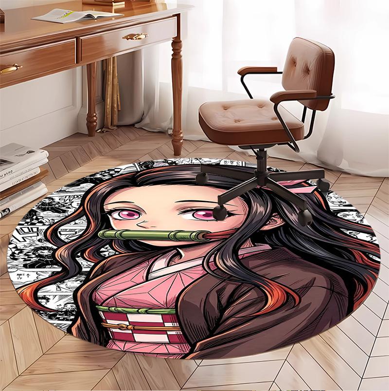 Runder Teppich mit Demon Slayer Muster, Innen-/Außenmatte, für Picknick, Spielzimmer, Schlafzimmer, Büro, Wohnzimmer, Heimdeko Teppich, Geburtstagsgeschenk