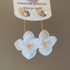2026 New Arrival White Pink Blue Color Resin Rhinestone Flowers Long Dangle Earrings for Women Real Gold Plated Copper