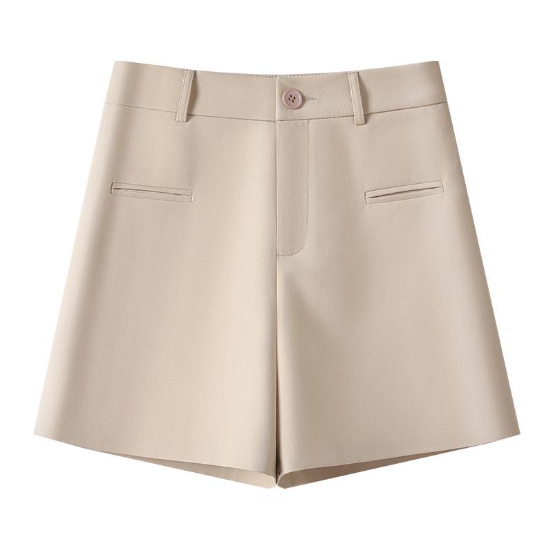 

Женские шорты А-силуэта с высокой талией, черные, 2025 - Весенне-летние, стройнящие, свободные, в повседневном стиле с широкими штанинами L абрикосовый