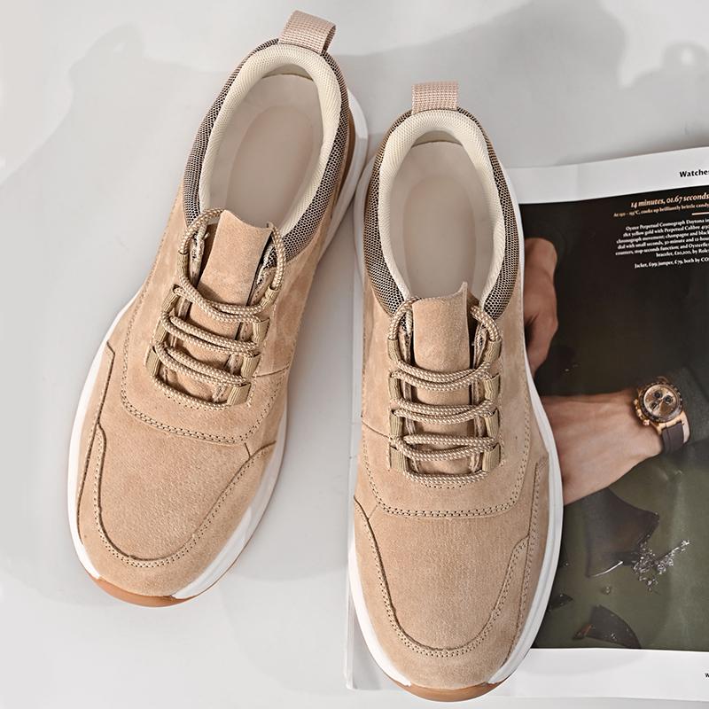 Increased Height British Shoes Gray Lightweight Outdoor Hiking Shoes Lace Up Men's Casual Shoes Breathable Free Delivery