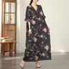 DIMANAF New 2026 Women Plus Size Spring Summer Beach Vintage  Floral Print Black Long Dress Loose Oversize Maxi