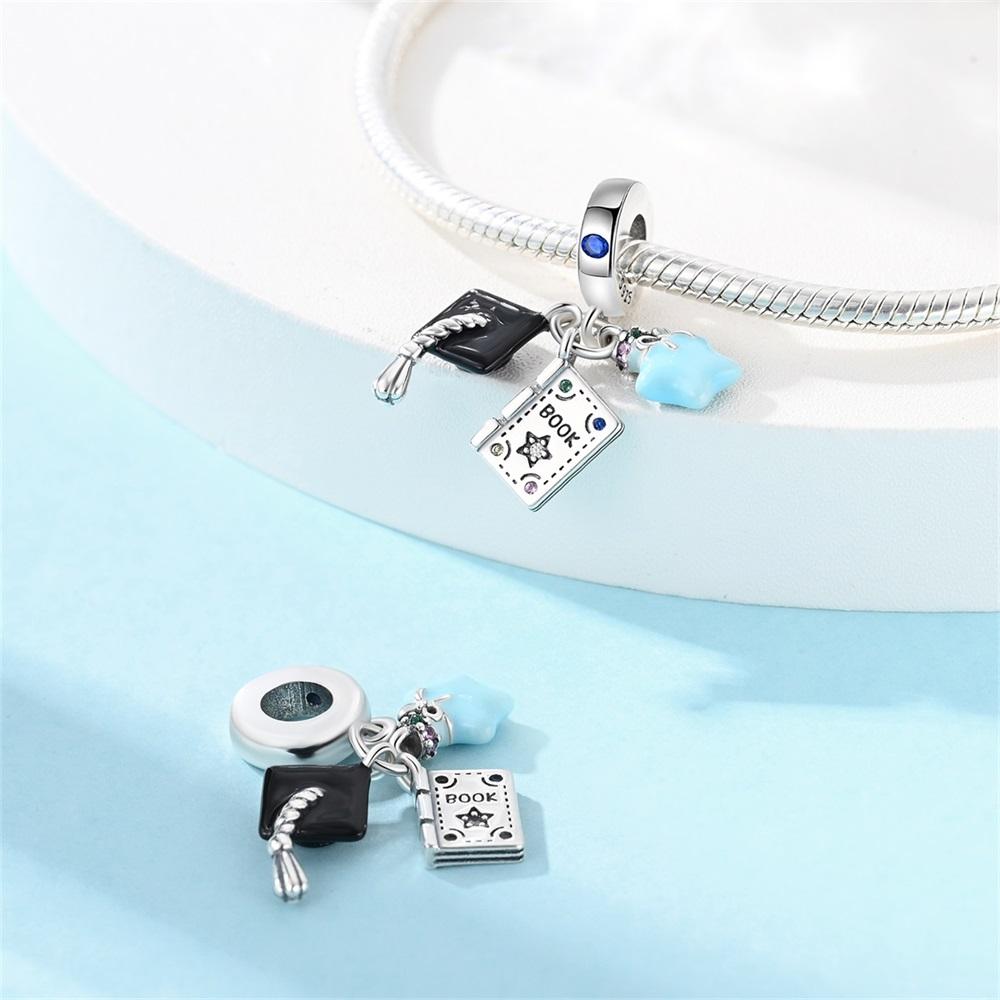 Charm Bead Components Authentic Original Copper Metal Graduation Season Sparkling Pendant Bead Component Bead Components Compatible With Bracelet