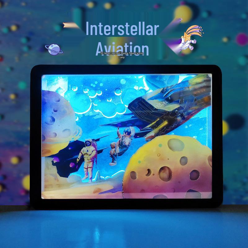 Interstellar Astronaut 3D Paper Carving Lamp: Colorful Night Light & Creative Gift Decoration