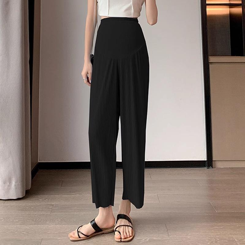 

Pregnant women large size summer thin ice silk nine-point wide-leg pants new belly fat mm casual straight belly support pants S [suitable for 70-45kg] чёрный
