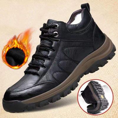 Chaussures d'hiver pour hommes Plus Velours Épaissies Décontractées Tendance Chaussures en cuir Montantes Sports d'extérieur Bottes de neige