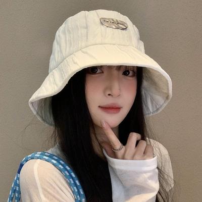 Bucket Hat Women's Summer Short Brim Big Head Circumference Sun Hat Student Plain and Versatile Senior Feeling Spring and Autumn