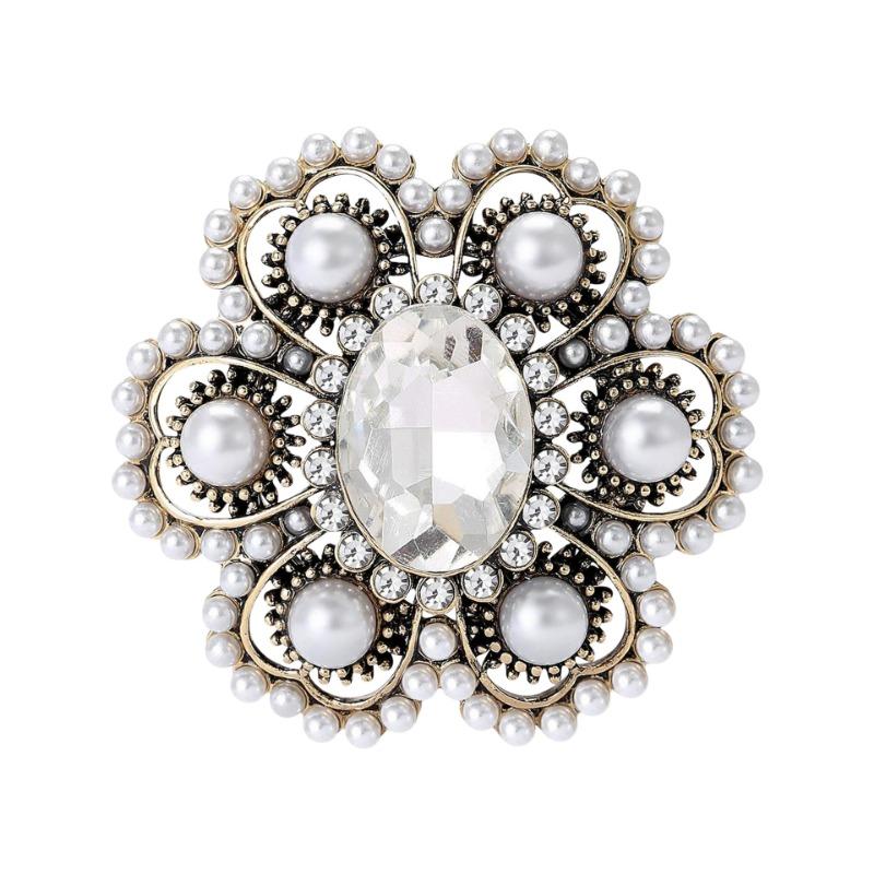 Large Diamond Flower Brooch, High-end and Individual Style, Pearl Brooch, Court Grandeur, Suit Pin