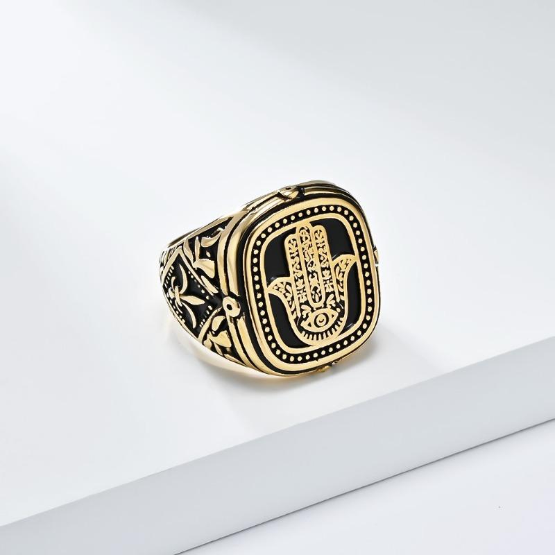 Westasiatischer und nordafrikanischer Vintage-Ring mit der Hand der Fatima aus Edelstahl für Herren, traditioneller Körperschutzschmuck, Punk-Stil, Hip-Hop-Fingerring