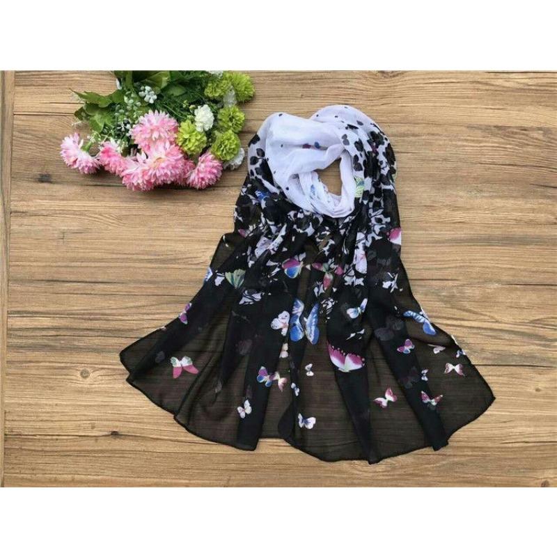 Spring and Summer Women's Chiffon Printed Scarf Sun Protection Thin Silk Scarf Shawl Beach Butterfly Scarf