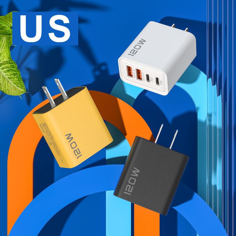 1Pcs Eu Us Uk Plug Travel 4 Port 120W Usb C Fast Charger Station Pd Qc3.0 Wall Adapter For Phone