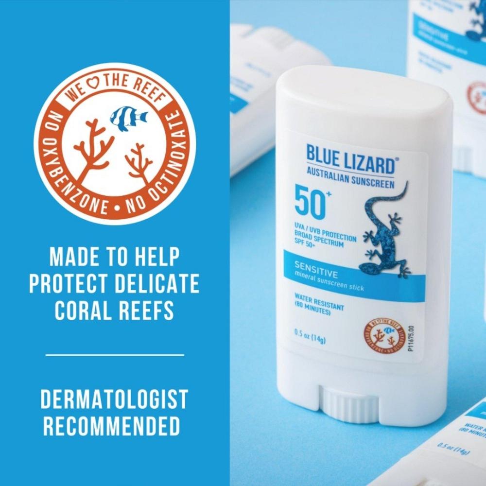 Blue Lizard Australian Sunscreen Sensitive Mineral Sunscreen Stick Spf 50+ 0.5 Oz