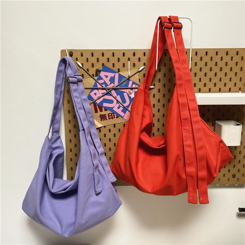 Japanese Solid Color Canvas Bag Female Large-Capacity Student Class Cloth Bag Trendy Casual Versatile Shoulder Messenger Bag