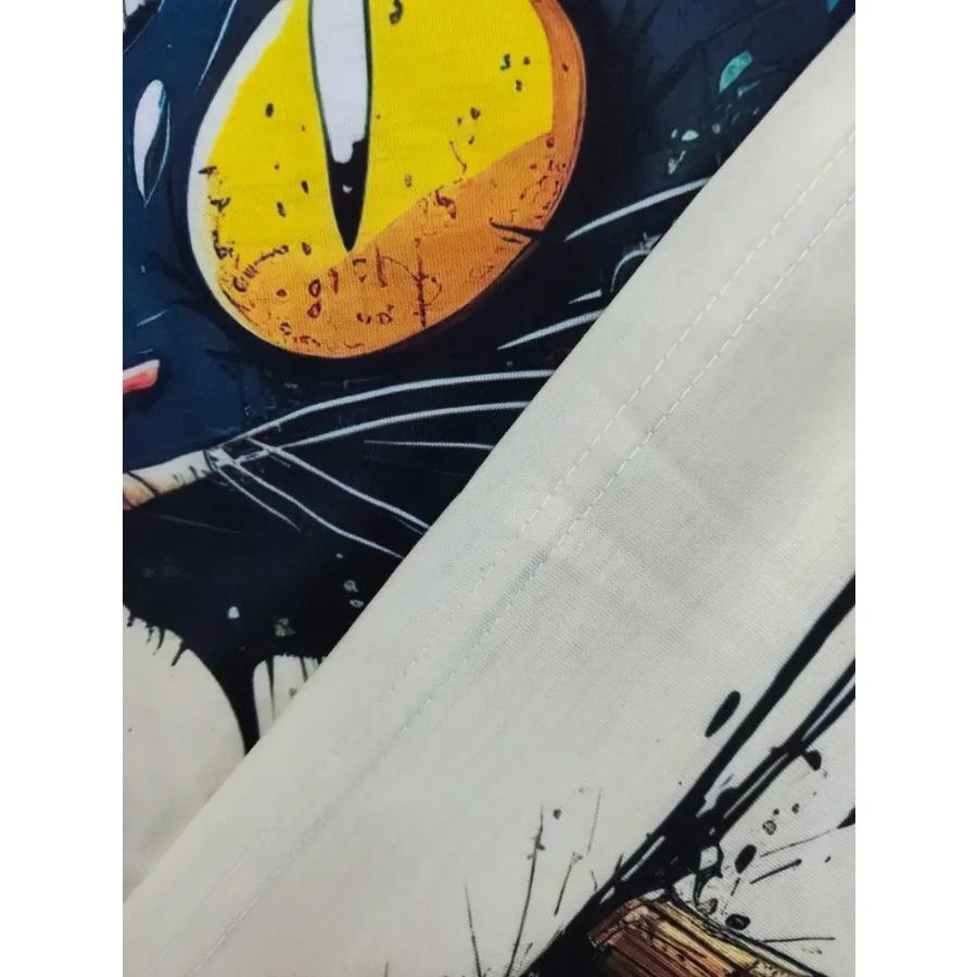 Mens Eye-catching Cat Graffiti T-Shirt - Lightweight & Breathable Short Sleeve Crew Neck Top - Fashionable Summer Wear, Perfect for Leisure & Gifts