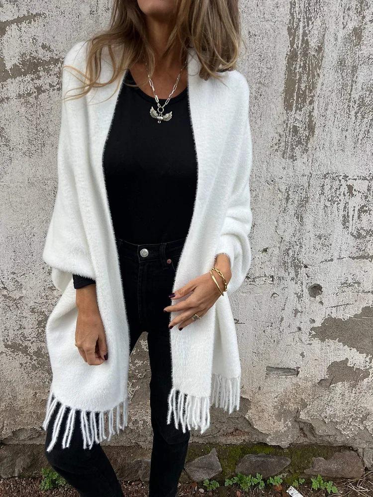 2024 Cross-border Women's Casual Knit Plush Tassel Shawl Coat