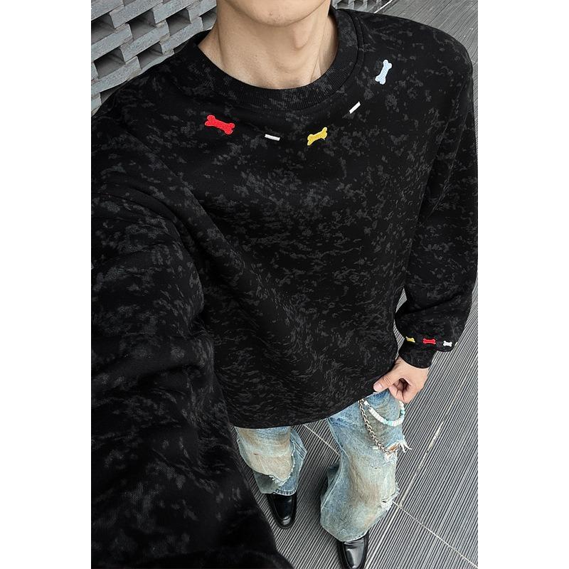 Men S Loose Fit Embroidered Crew Neck Pullover Sweatshirt Plus Size