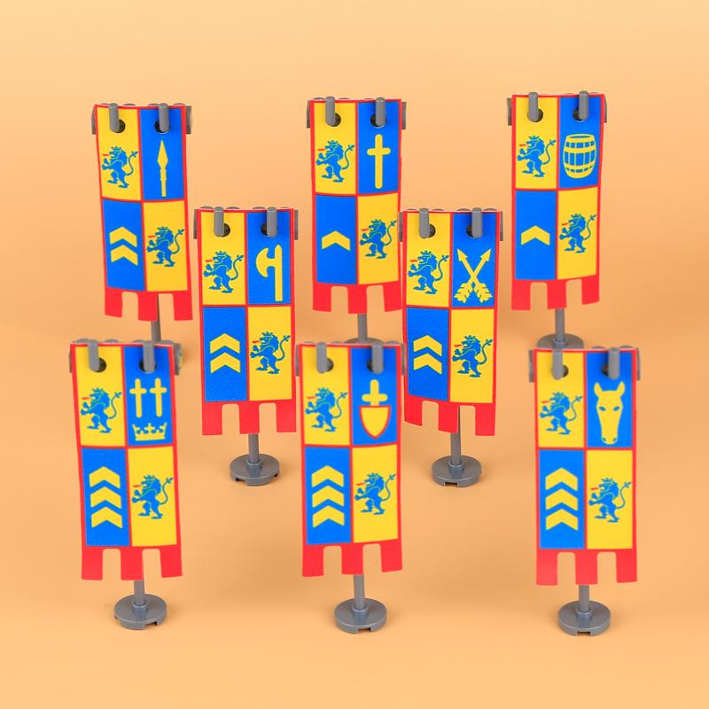 MOC Medieval Military Castle Weapon Roman Knight Helmet Shield Accessories Building Blocks Green Dragon Lion Crusader Bricks Toy