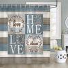 4PCS Rustic Floral Flower Sweet Love Home Fabric Shower Curtain Set, with Non-Slip Rugs, Toilet Lid Cover and Bath Mat Farmhouse Country Vintage Wood