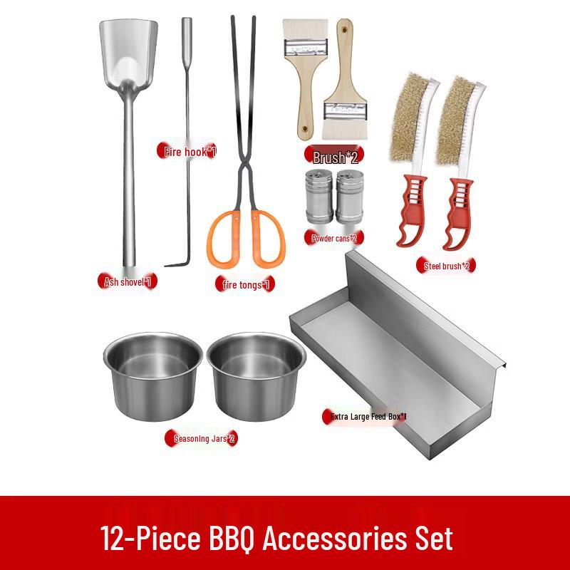 12-Piece Charcoal Grill Accessory Set with Stand & Frying Pan