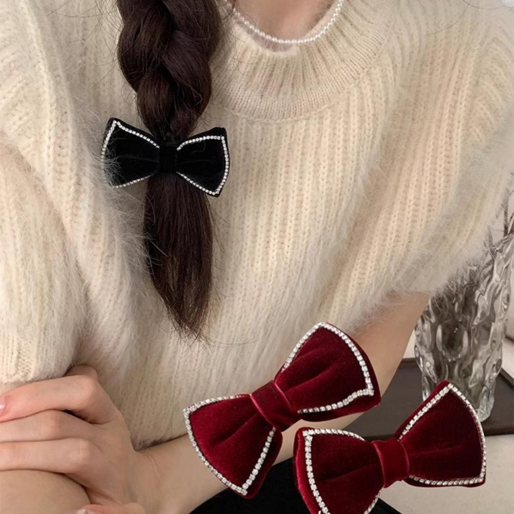 Velvet rhinestone bow hairpin autumn and winter low ponytail braid clip versatile hairpin hair accessories