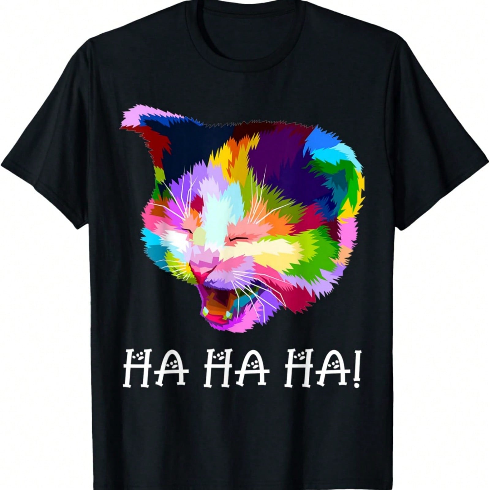 Laughing Cat Funny Cute Kitty Lover Abstract Art Painting T-Shirt S разноцветный