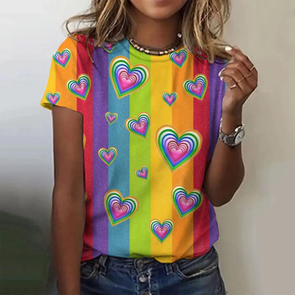 Tricou cu imprimare dragoste 3D pentru femei, cu gâtul O, cu mânecă scurtă, haine pentru doamnă, tricou pentru femei, pentru petrecere a timpului liber, haine pentru femei, tricou Harajuku