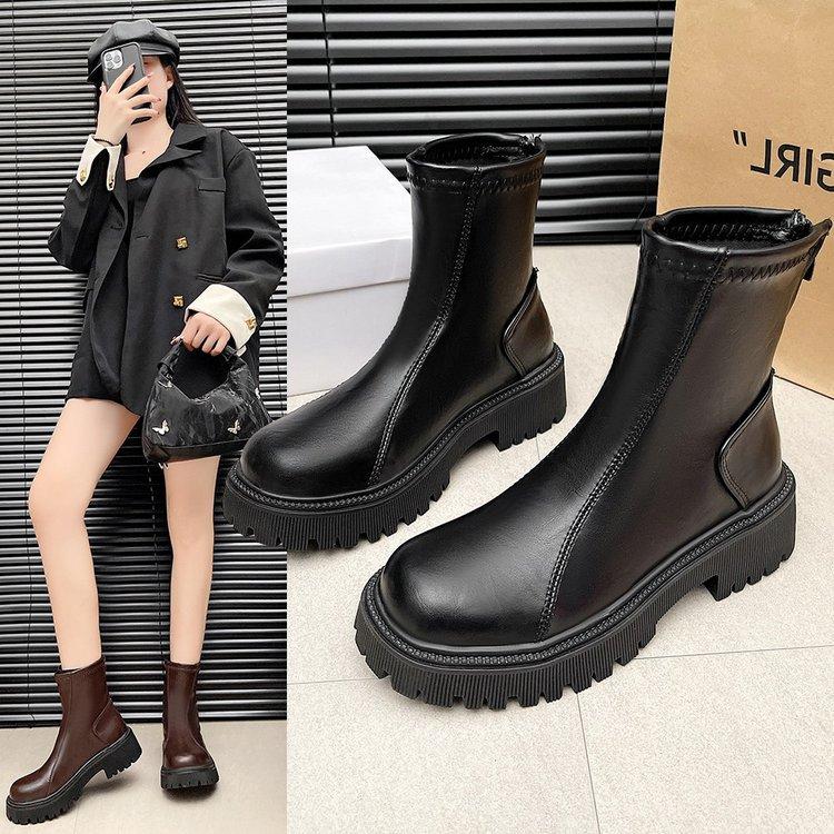 Women's Shoes Short Rubber Winter Round Toe Winter Chunky Heel Fashion Boots Fashionable Spring and Fall