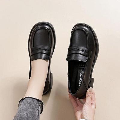 2025 outono novos mocassins bico redondo um pedal plataforma estilo britânico sapatos de couro pequenos sapatos únicos versáteis casuais femininos