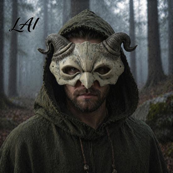 Gothic Cosplay Mask Halloween Ram Horn Demon Mask Horror Devil Half Face Lightweight Masquerade for Costume Party Half-face