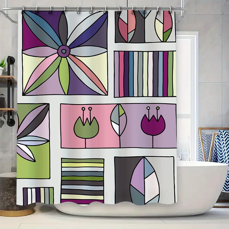 

Creative Geometric Shower Curtain with Colorful Patterns for Bathroom Decor Modern Stylish Printed Fabric Waterproof Bath Liner 90x180cm