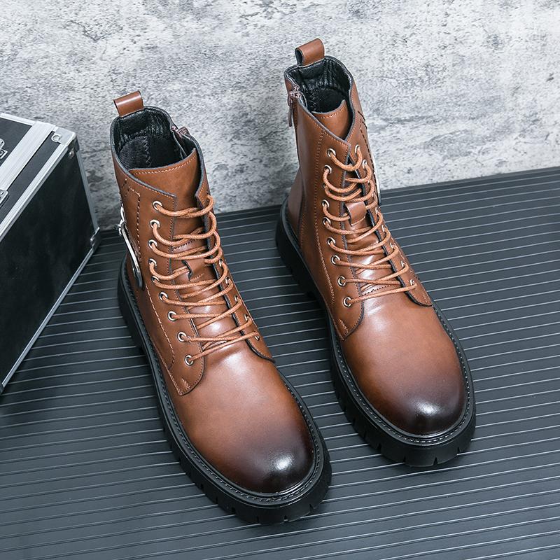 Fashion Italian Style Trendy Men's Workwear Boots Handsome Outdoor Motorcycle Shoes Versatile Black Winter Men's Business Ankle Boots