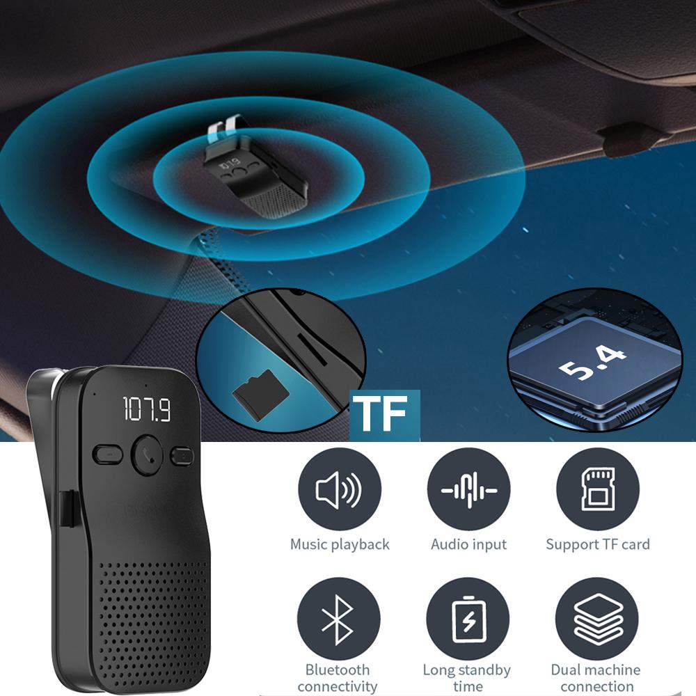 Bluetooth 5.4 Speaker Handsfree Car Kit Sun Visor Clip Wireless Audio Receiver Speakerphone Loud Music Player With Microphone