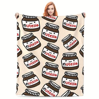 Cartoon Nutella Flannel Blanket - Hazelnut Spread | Soft Tear-Resistant | All-Season Home Decor & Playful Gift