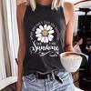 Floral Print Sleeveless Round Neck Women's T-Shirt Pullover Vest for Spring/Summer