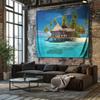 Seaside Style Wall Hanging  Tropical Island Landscape Decorative Fabric Tapestry