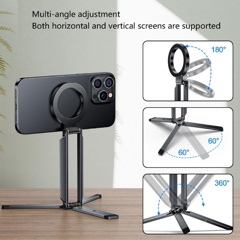 Foldable Aluminum Phone Holder Tripod For Handfree Photography Live Streaming Stable Magnetic Mount