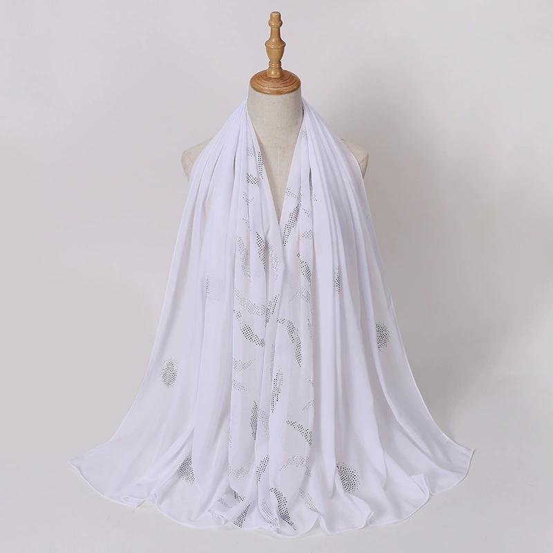 Pearl Rhinestone Chiffon Scarf Hijab For Women Muslim Headwrap Solid Shawls Headband Foulard Femme Muslim Hijab Turbans Headband